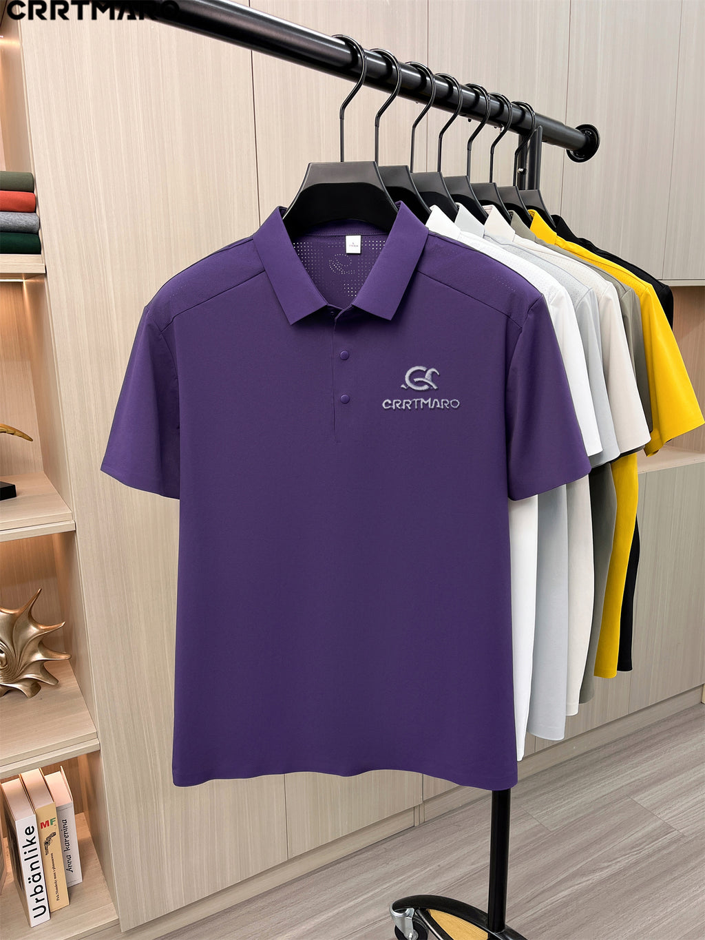 Katemar CRRTMARO Men's Short Sleeve Lapel Polo Shirt - Breathable Business Casual T-Shirt with Lapel Collar, Solid Color Suitable for Summer, Office & Semi-Formal Wear, Regular Fit Half-Sleeve (No Belt) - Purple