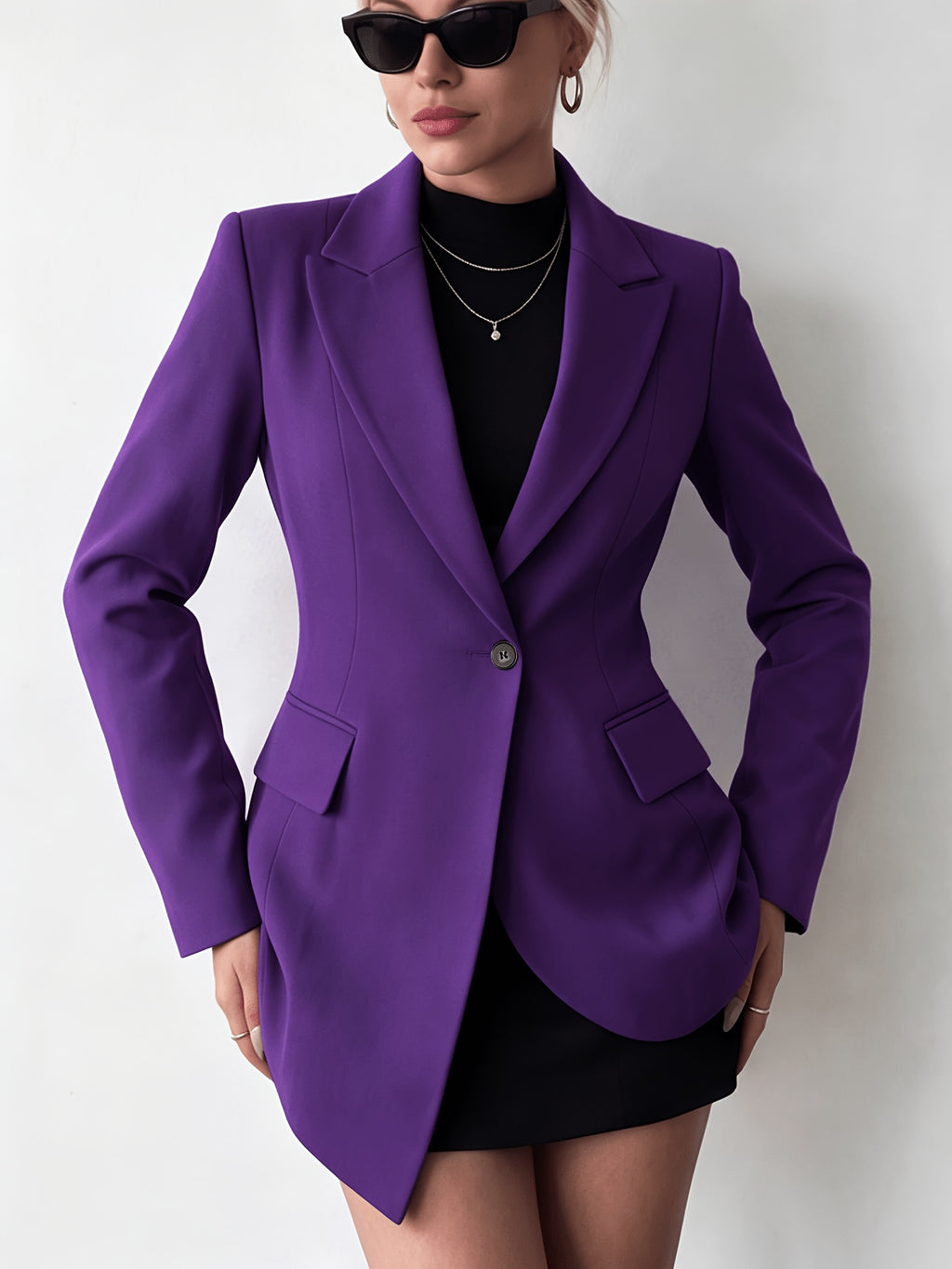 2026 Women'S Spring/Autumn New Style Long Sleeve Solid Color Irregular Design Women'S Suit Jacket with Lining And Pockets - Violet Blue