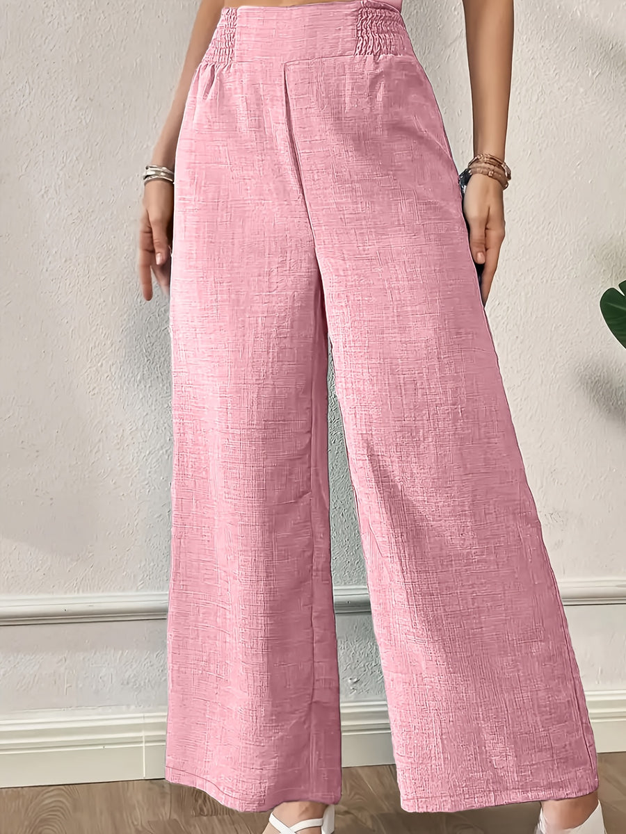 New Women'S High-Waist Wide-Leg Pants, Elastic Waist Straight-Leg Long Trousers, Elegant Wide-Leg Trousers Suitable for Casual And Formal Occasions, Office, And Semi-Formal Wear - Pink Color