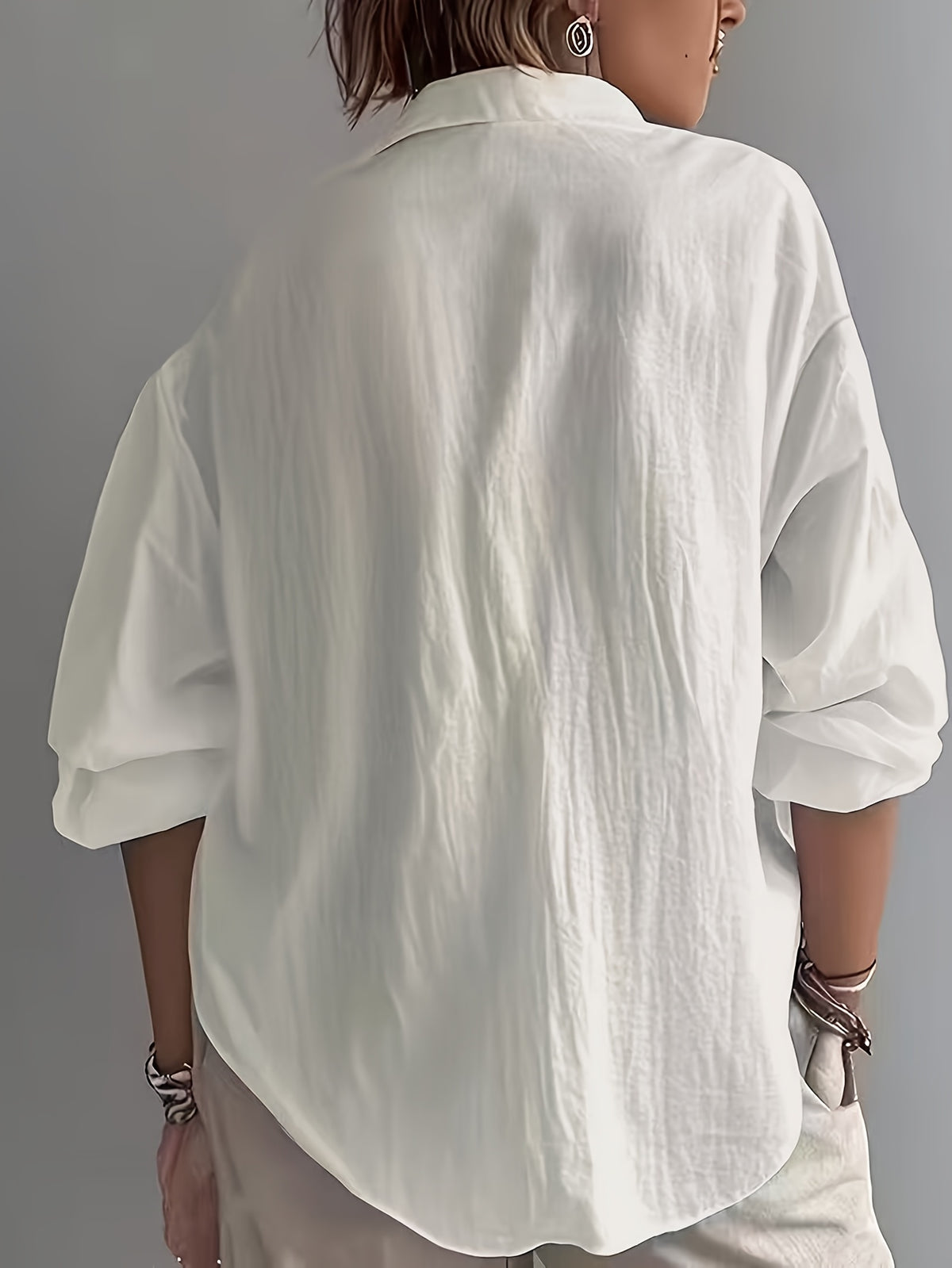 Vintage Floral Print Blouse Women'S Loose Lapel Drop Shoulder Long Sleeve Shirt Lightweight Soft Vacation Commute Versatile Casual Shirt - White