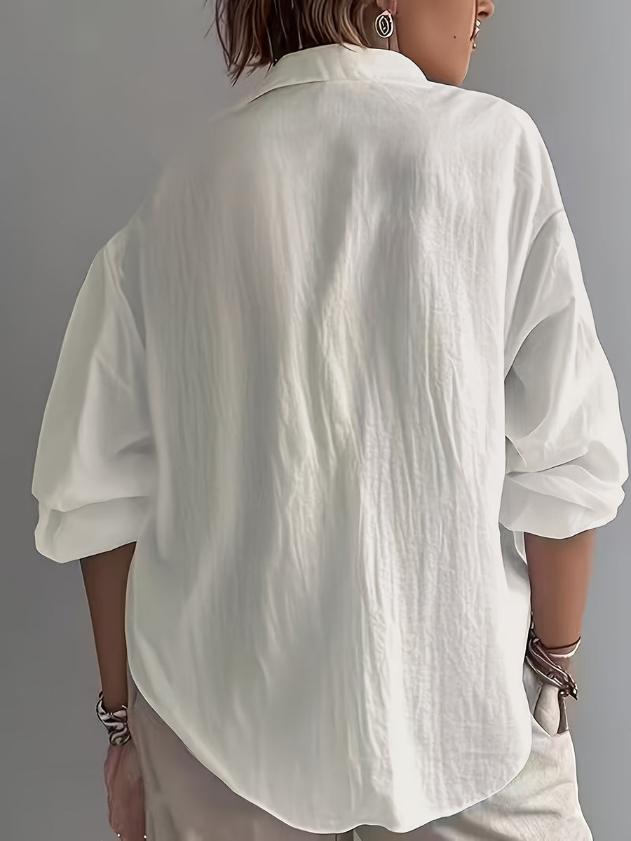 Vintage Floral Print Blouse Women'S Loose Lapel Drop Shoulder Long Sleeve Shirt Lightweight Soft Vacation Commute Versatile Casual Shirt - White