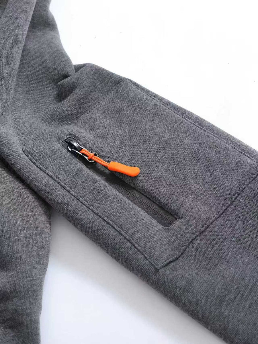 Men'S Athletic Casual Hooded Sweatshirt, Cargo Multi-Pocket Half-Zip Design Brushed K Letter Print Long Sleeve Hoodie - Dark Gray