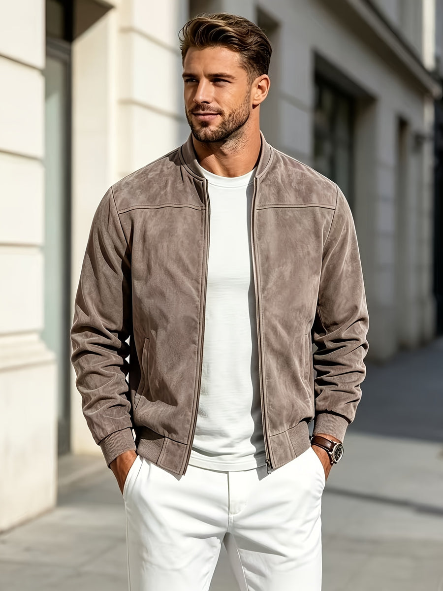 2026 New Men's Baseball Collar Jacket, Autumn Casual Zip-Up Outerwear, Loose Versatile Pilot Top - Sepia