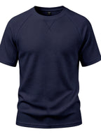 Men's Lightweight Waffle Knit Short Sleeve Shirt, Casual Crew Neck Textured T Shirt with Relaxed Fit Design, Breathable Comfortable Summer Pullover Top for Beach Vacation, Travel, Camping, Outdoor Sports and Casual Attire - Navy Color