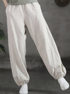 Loose and Breathable Vintage High-waist Tapered Patchwork Casual Wide-leg Long Pants Solid Color Casual Lantern Pants - Apricot