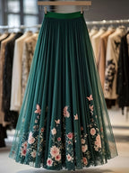 Printed Women'S Skirt Long A-Line Skirt Daily Wear All Seasons - Dark Green