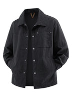 Back to School Season 1pc Men'S Lightweight Shirt Jacket, Button-Front with Chest Pocket And Double Side Pockets, Casual Techwear Style Spring Autumn Loose Fit Daily Commute Travel Outdoor Outerwear - Black