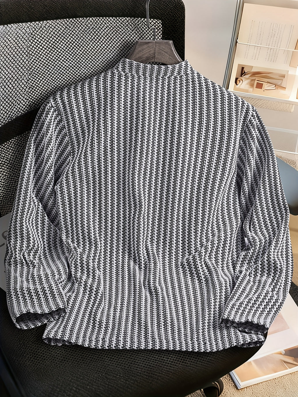 Men's Fashion Solid Color V-Neck Henley Shirt, Machine Washable, Not  Cleanable, Durable Fabric - Black And White Color