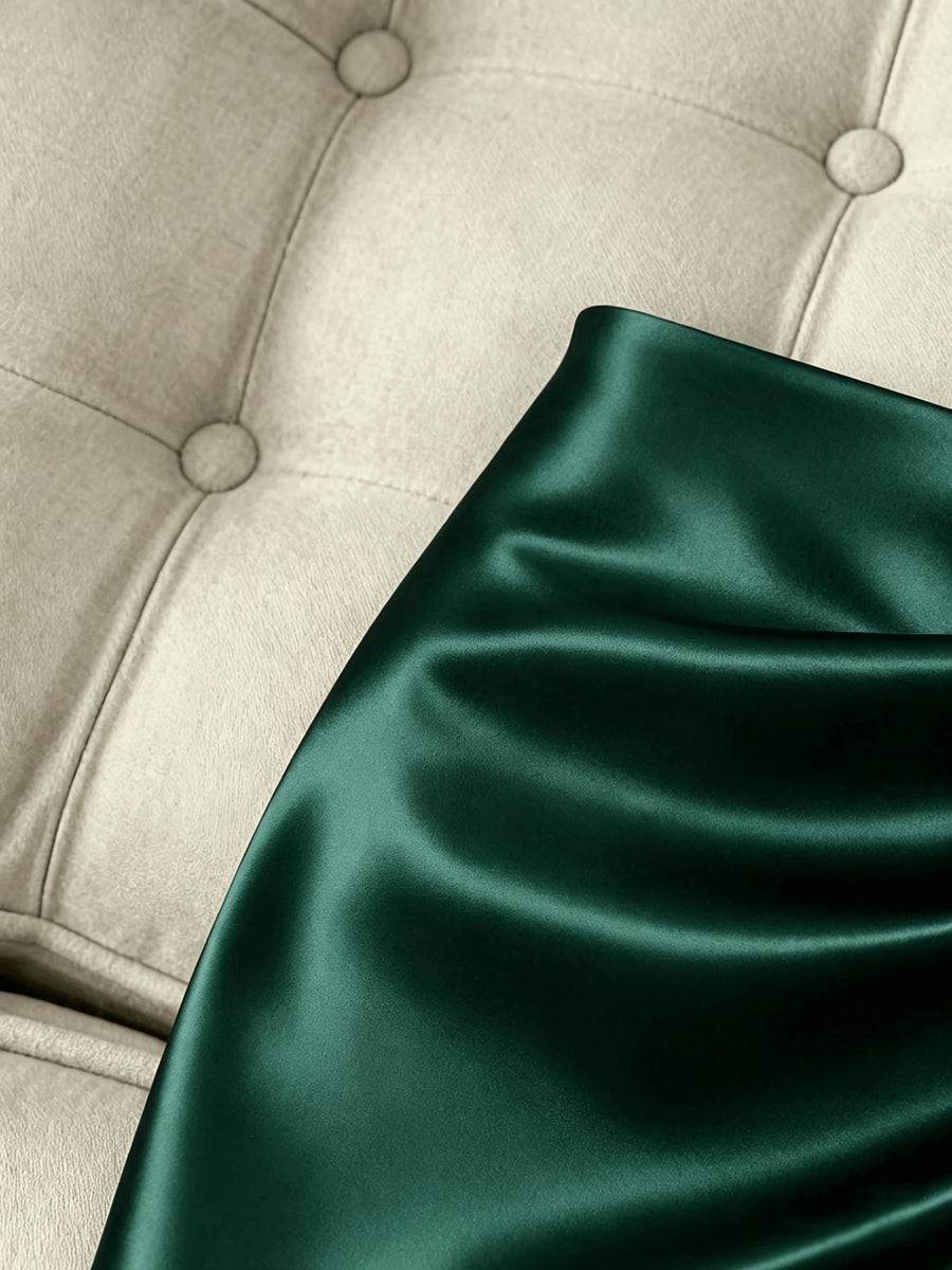 Fashionable New Satin Asymmetrical Skirt, Spring Summer High-Waist Fitted Tight Sexy Women'S Elegant Midi Skirt - Dark Green