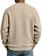 Men'S Fall Winter Crew Neck Sweatshirt 3D Textured Long Sleeve Pullover Loose Fit Casual Sports Commute Daily Home Outer Top Plus Size - Khaki
