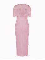 Women'S Sexy Tassel Long Dress Fashion See-Through Mesh Slim Fit Dress Prom Gown Party Celebration Event - Pink