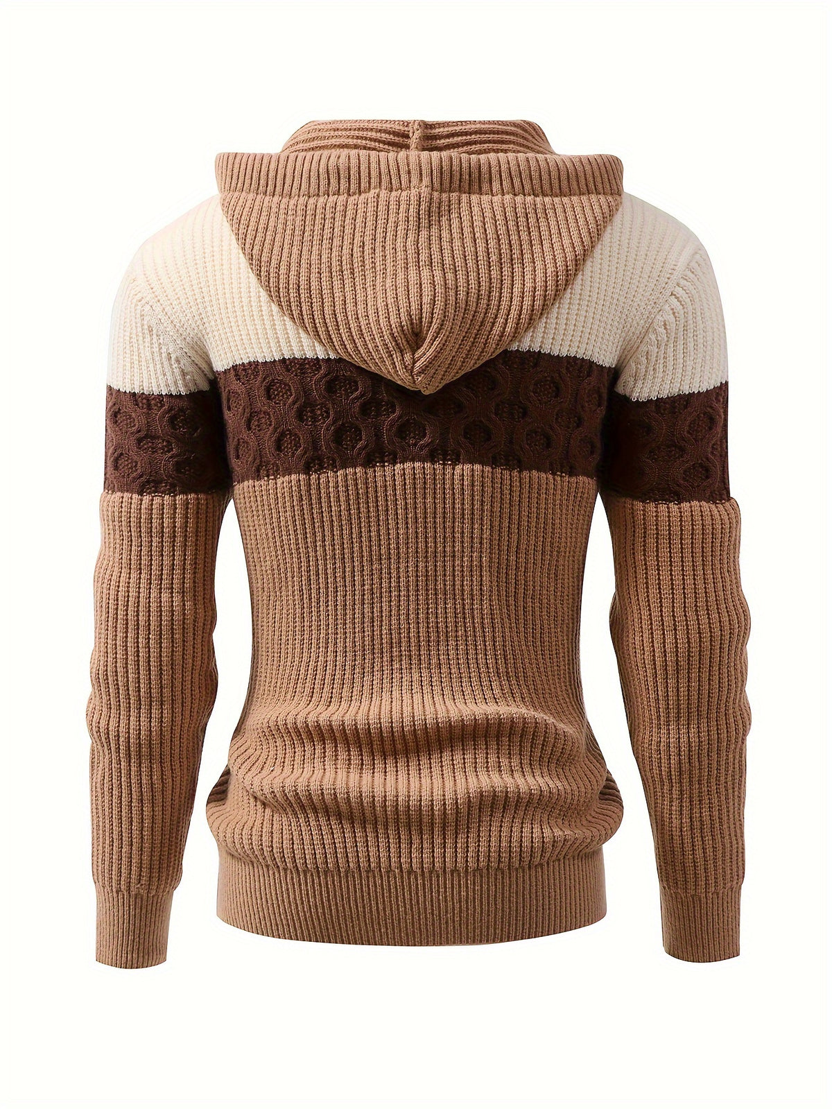 Temujin OBM Men's Knitted Hooded Color-Block Jacquard Top - Khaki