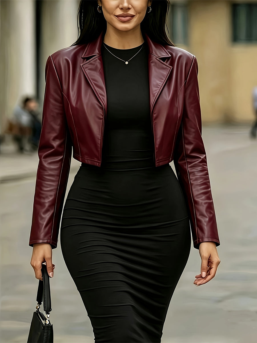 PU Jacket, Comfortable to Wear, Women's Outerwear - Burgundy