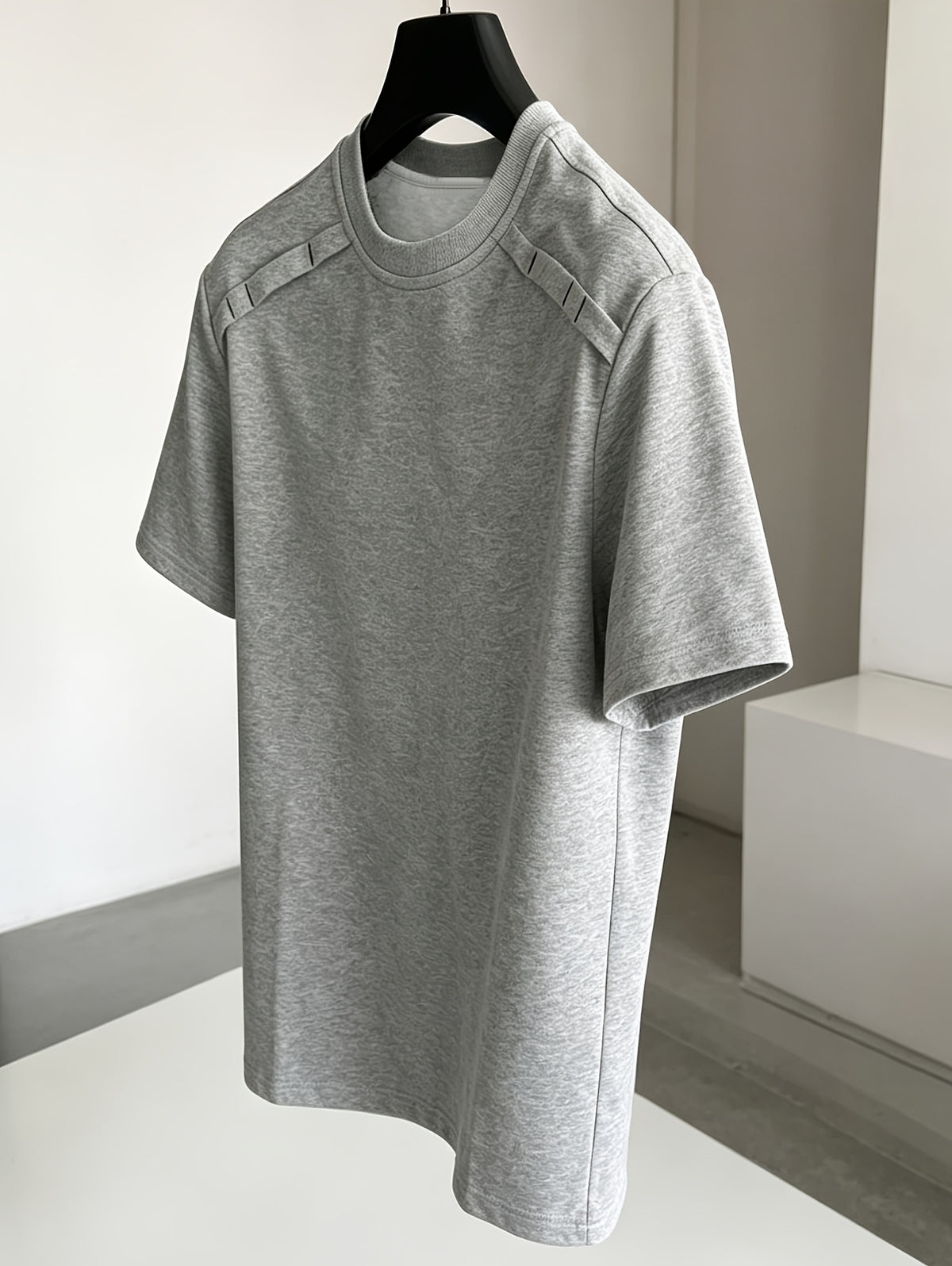 Men's Casual American-Style Heavyweight Deconstructed Vintage Short-Sleeve T-Shirt, Summer High-End Boxy Spliced Shoulder-to-Shoulder Fit Top, In Stock - Dark Gray