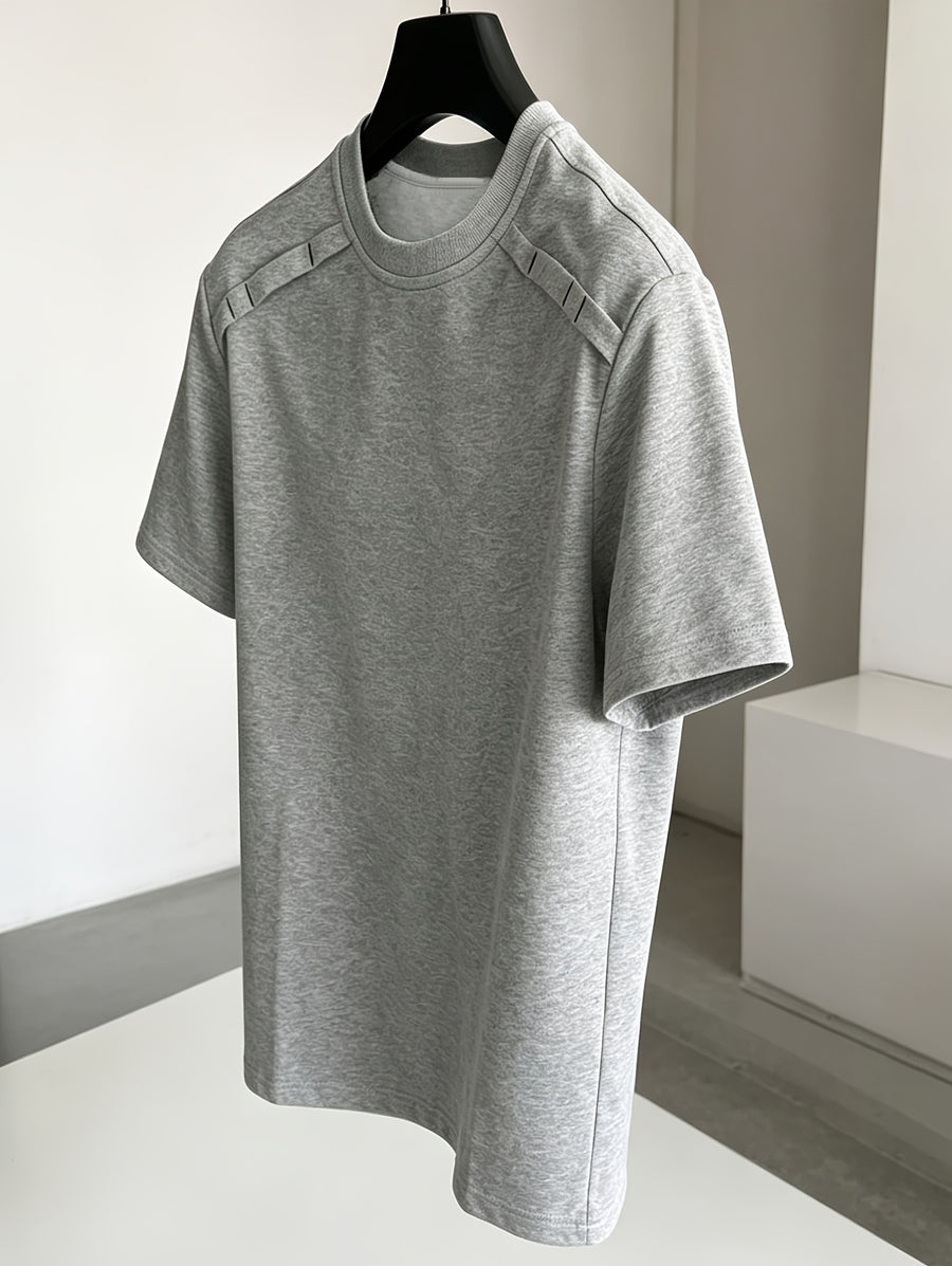 Men's Casual American-Style Heavyweight Deconstructed Vintage Short-Sleeve T-Shirt, Summer High-End Boxy Spliced Shoulder-to-Shoulder Fit Top, In Stock - Dark Gray