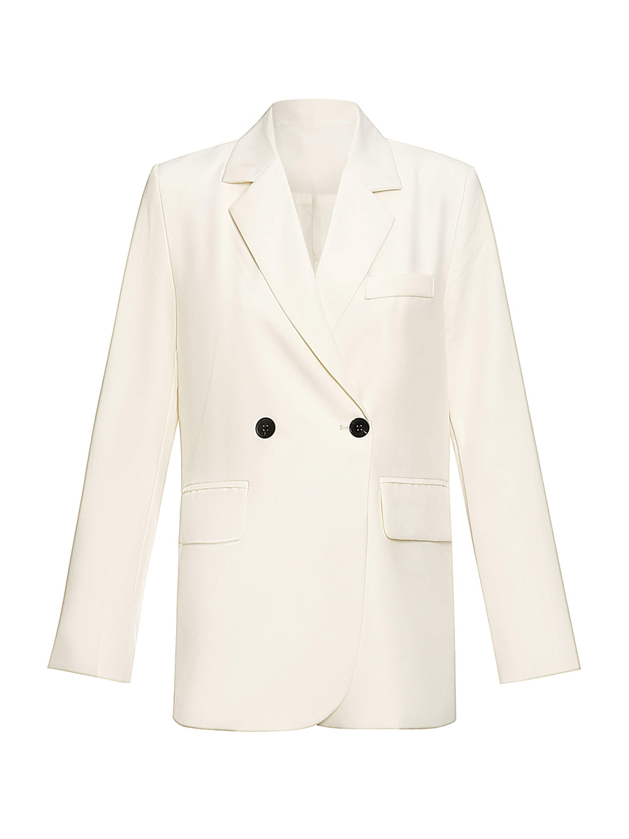 Women'S Solid Color Casual Fashion Trendy Back Buckle Lapel Commuter Suit Top Jacket - Apricot