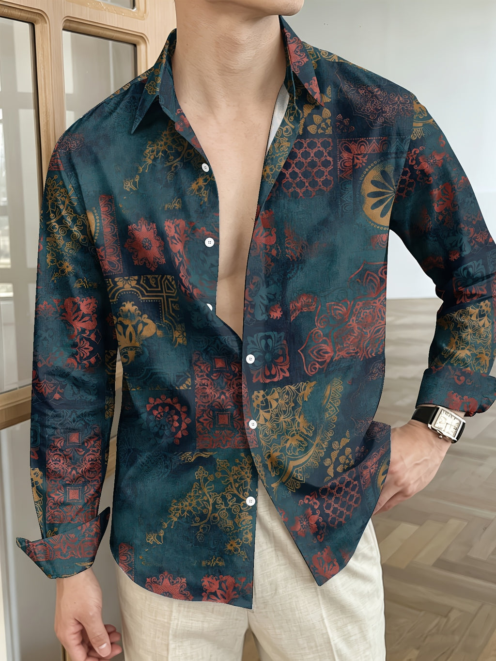 Men's Daily Casual Long Sleeve, New Fashion Long Sleeve Shirt, Printed Casual Shirt, with a Subtle Texture, Suitable for Leisure, Casual Lapel Cardigan, for Office and Weekends, with a Subtle Texture, Button-Up Casual Short Sleeve, Easy to Care - Mixed colors