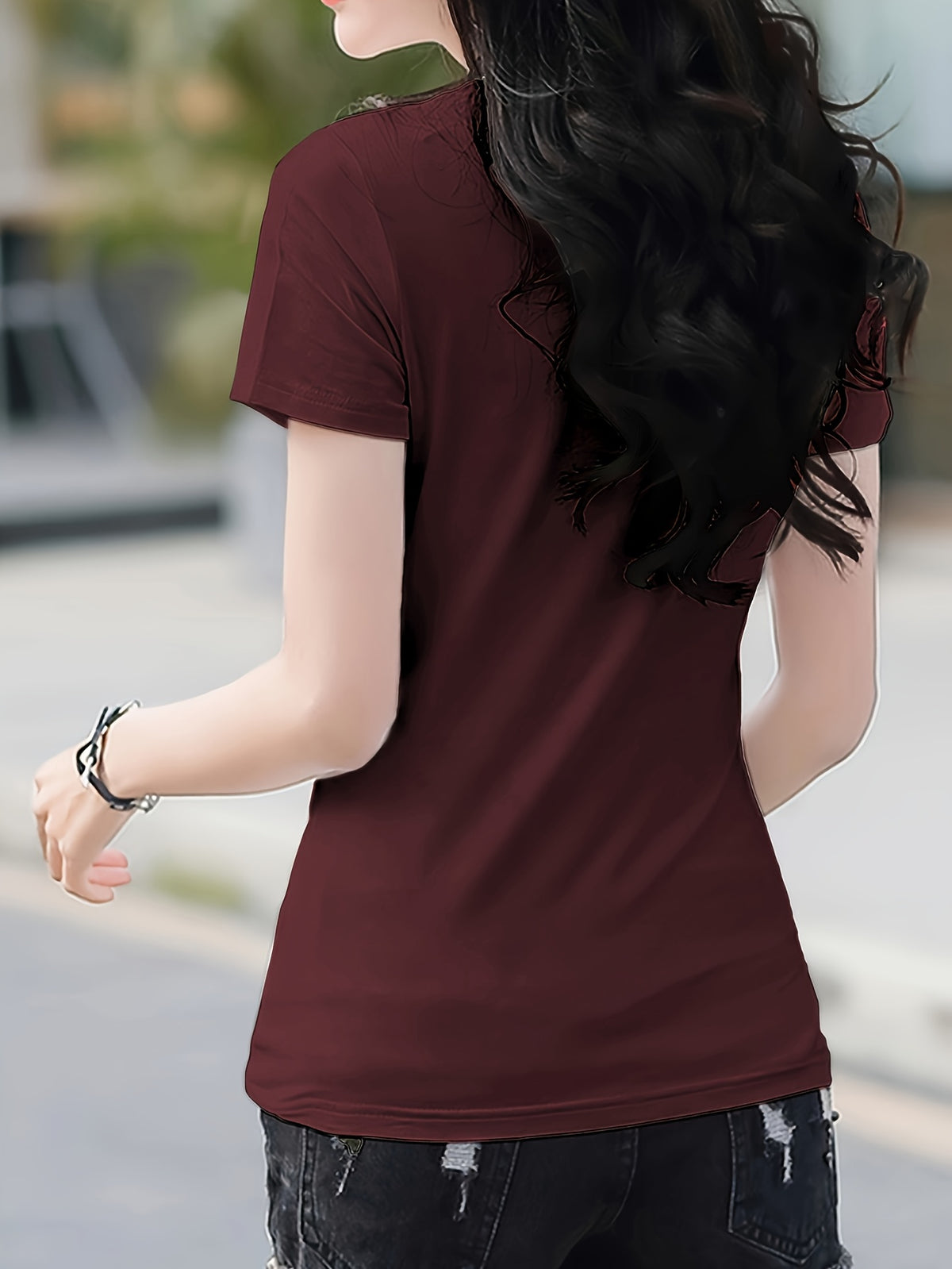 Women's Solid Color T-Shirt Suitable for - Wear - Soft Non- Blouse-Compatible Middle Eastern Style Top, Medium Stretch Opaque Base Layer for Casual & Professional Outfits, Hand Washable Minimalist Wardrobe Essential - Deep Red