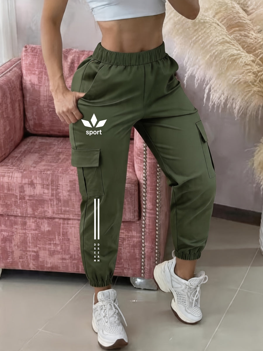 New Arrival - Women's Cargo Pants, Sold Individually, Multi-Pocket, Cargo Pants Style, Fashionable Women's Long Pants, Machine Washable, Durable Fabric - Suitable for Spring, Summer, and Autumn, Fashionable Cuffed Long Pants, Ideal for Daily Outdoor - Military Green