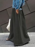 Casual Solid Drawstring Waist Wide Leg Pants - Black