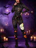 Halloween and Carnival Costume for Women, New Autumn/Winter Style, Role-Play Themed Party Eye-Catching Outfit, Stretchy Bodycon Sexy Jumpsuit with Festive Atmosphere - Black