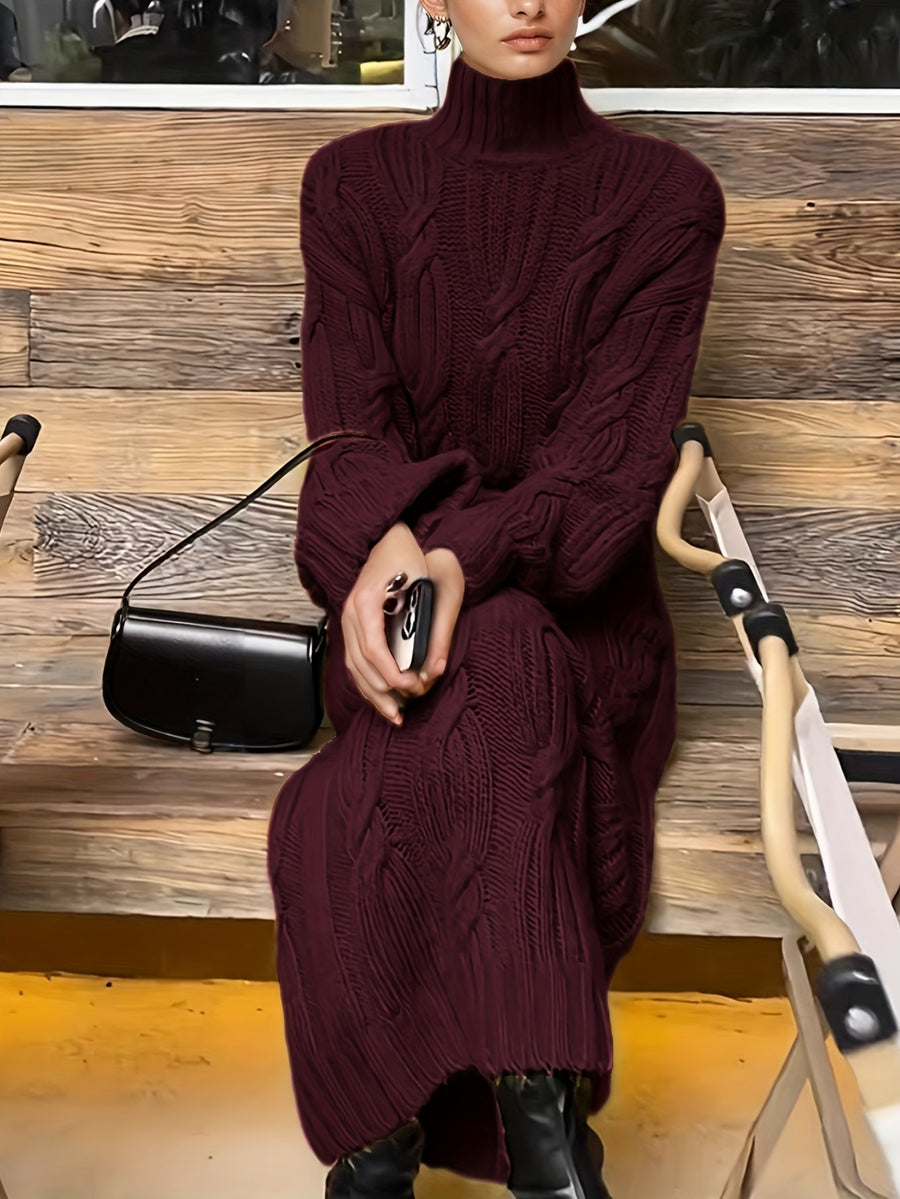 Women's Elegant Vintage Maxi Dress with High Neck & Twisted Rope Neckline - Loose A-Line H-Line Long Sleeve Dress for Fall/Winter Weddings, Parties, Special Occasions - Solid Color Dress in traditional fitting (No Padding/) - Burgundy
