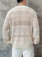 Men's Casual Fashion Hollow-Out Knit Sweater - Off-white