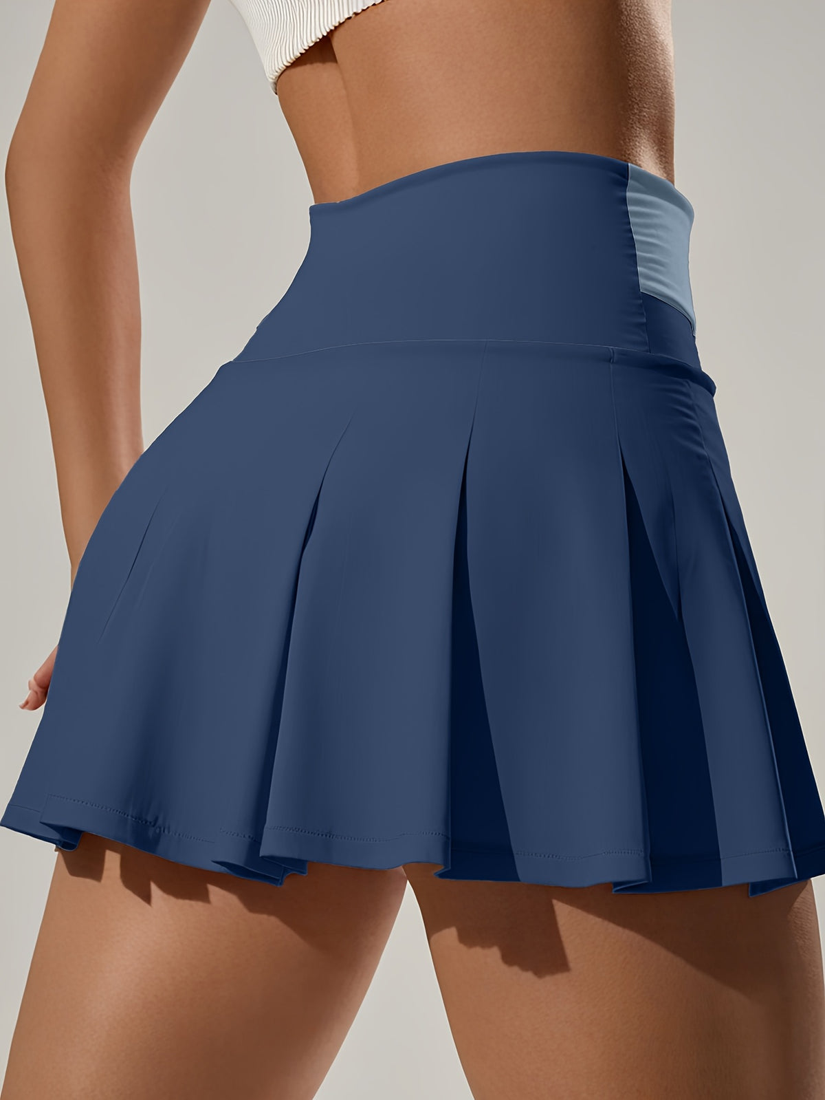 Women's Sports Skirt Colorblocking Design Women's Clothes Anti-glare Stretch Fit High-waisted Belly Lining Suitable for Casual Sports Running - Navy Color