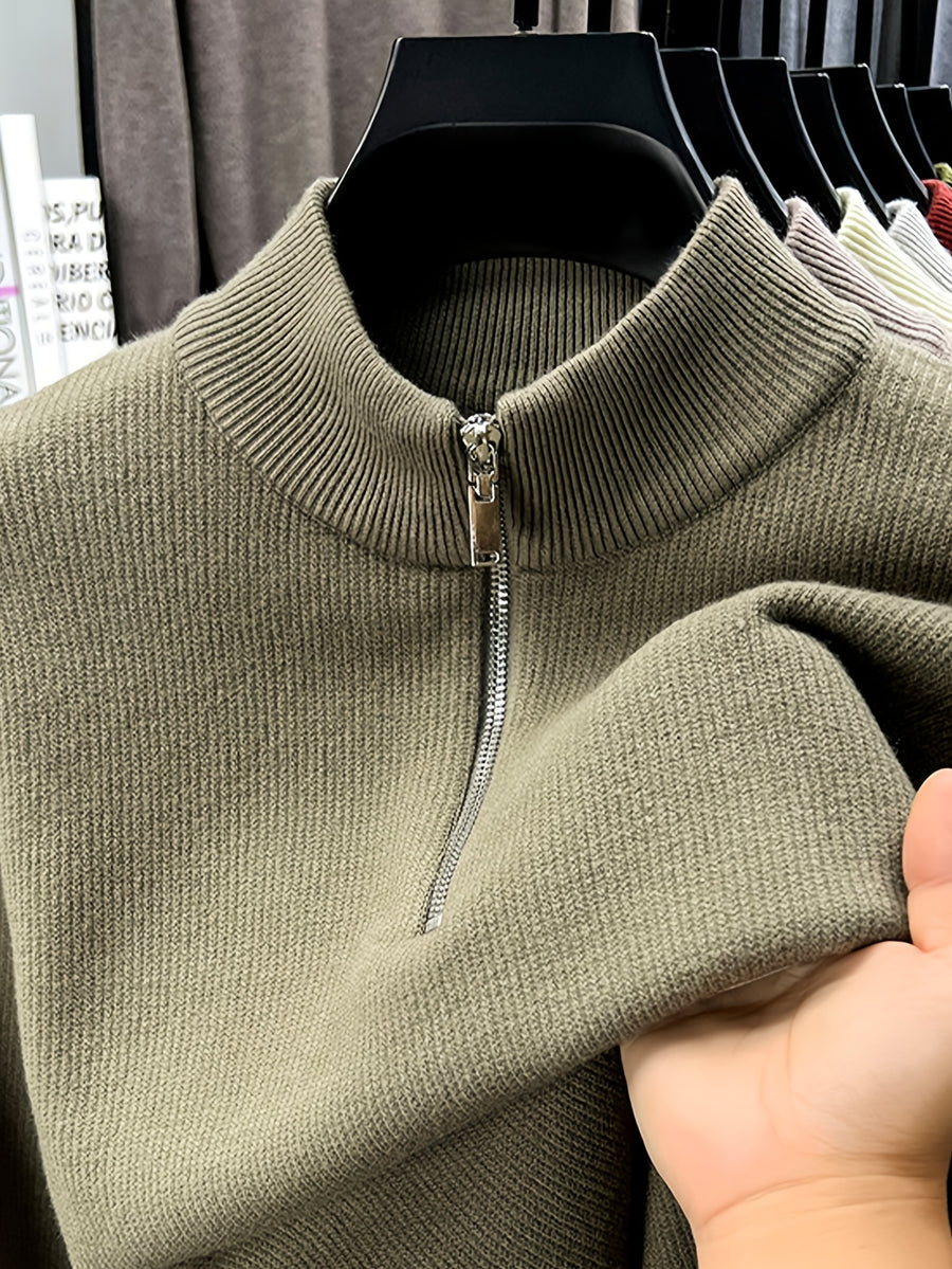 Men'S Half-Zip Stand Collar Knit Sweater, Non-Tight Loose Fit, Suitable for Most Men, Versatile Base Layer - SINBOS - Gray Green