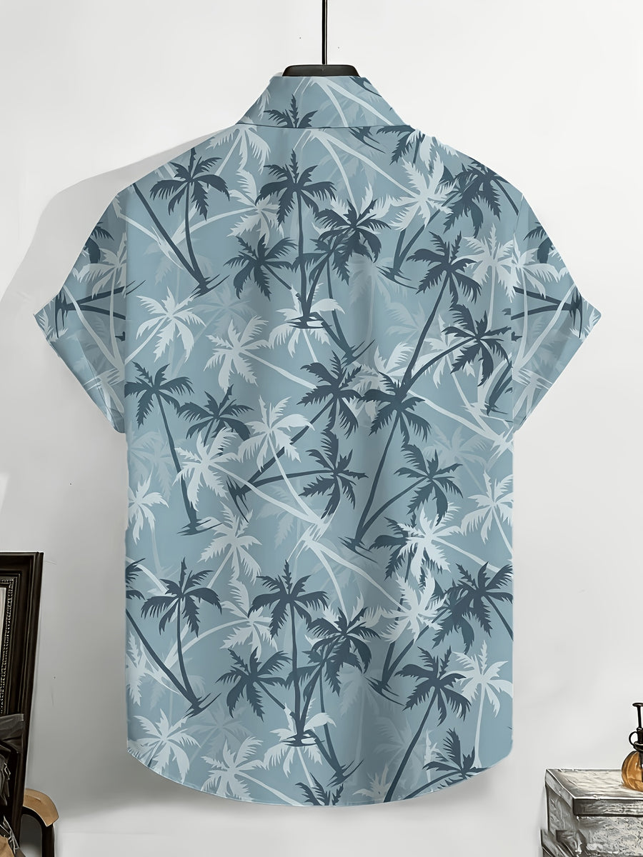 Men'S Casual Coconut Tree Print Short-Sleeved Shirt, Beach Shirt, Men'S Tropical Shirt, Men'S Summer Shirt, Tropical Shirt, Men'S Palm Tree Shirt, Blue Hawaiian Shirt, Men'S Hawaiian Print Shirt - Slate Grey