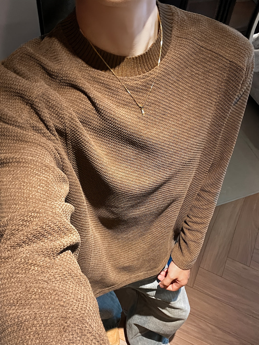 Men'S Casual Sports T-Shirt, 1pc Men'S Fashion Trendy Casual Patchwork Stand-Collar Long Sleeve Men'S T-Shirt, Loose Fit, Comfortable Stretch Fabric, Suitable for Daily Casual Wear - Coffee Color