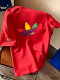 Men's Summer Casual Sports T-Shirt Colorful Trefoil Print Design Street Casual Trendy Design Suitable for Multiple Occasions Sporty Style Round Neck Breathable Quick-Dry Daily Wear - Red