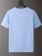 Men's Casual and Fashionable Letter Printed T-shirt, Round Neck Comfortable Polyester Fabric, Suitable for Daily Wear as Fashionable Streetwear, Men's Clothing - Light Blue