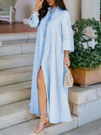 Women's Shirt Long Cape Long Elegant Striped Shirt - Sky Blue