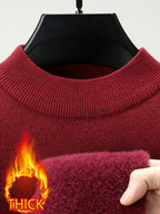 Men's Half-Turtleneck -Lined Thickened Warm Sweater, Featuring a Classic Half-turtleneck Design That Fits Snugly Around the Neck for Wind Protection and Warmth. Solid Color, Simple and Versatile, Suitable for Both Commuting and Daily Wear - Winery Red
