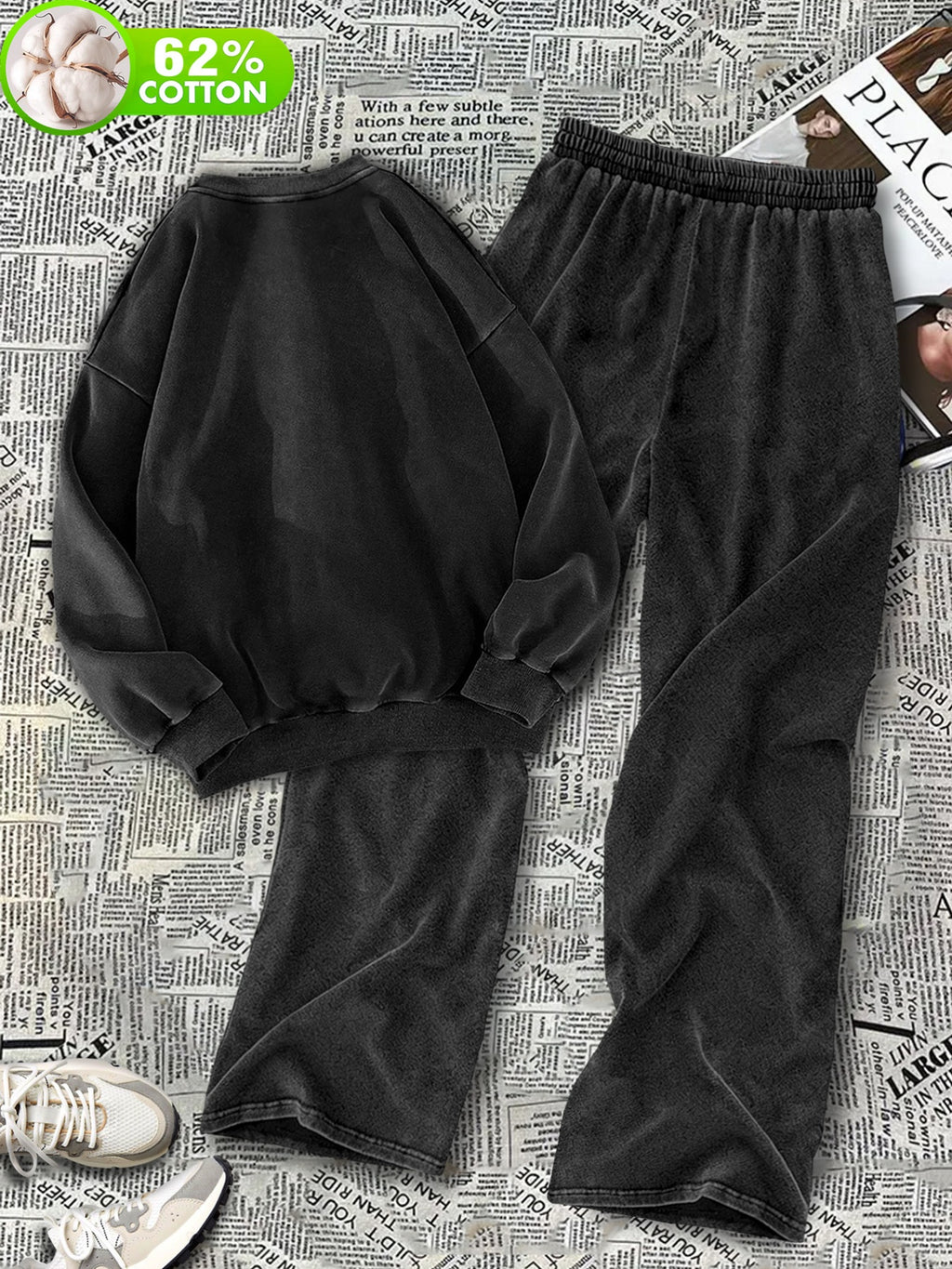2pcs Letter Printed Streetwear Fashion Versatile, Comfortable, and Convenient, Casual, Vibrant, Y, Retro Women's Wide-leg Loose Snowflake Print Set. - Deep Grey