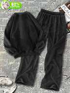 2pcs Letter Printed Streetwear Fashion Versatile, Comfortable, and Convenient, Casual, Vibrant, Y, Retro Women's Wide-leg Loose Snowflake Print Set. - Deep Grey