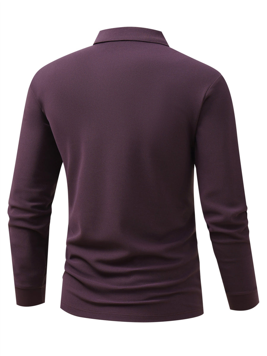 GC2-3510# A New Long-Sleeve Polo Shirt for The Autumn And Season Featuring a Minimalist Mountain Pattern Print. It Boasts a Classic And Mature Design with a High-Quality Feel. The Collared Top Is Made from Comfortable And Breathable Fabric That Is W - Grape Purple