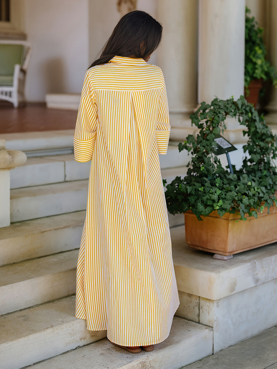 Women's Shirt Long Cape Long Elegant Striped Shirt - Yellow
