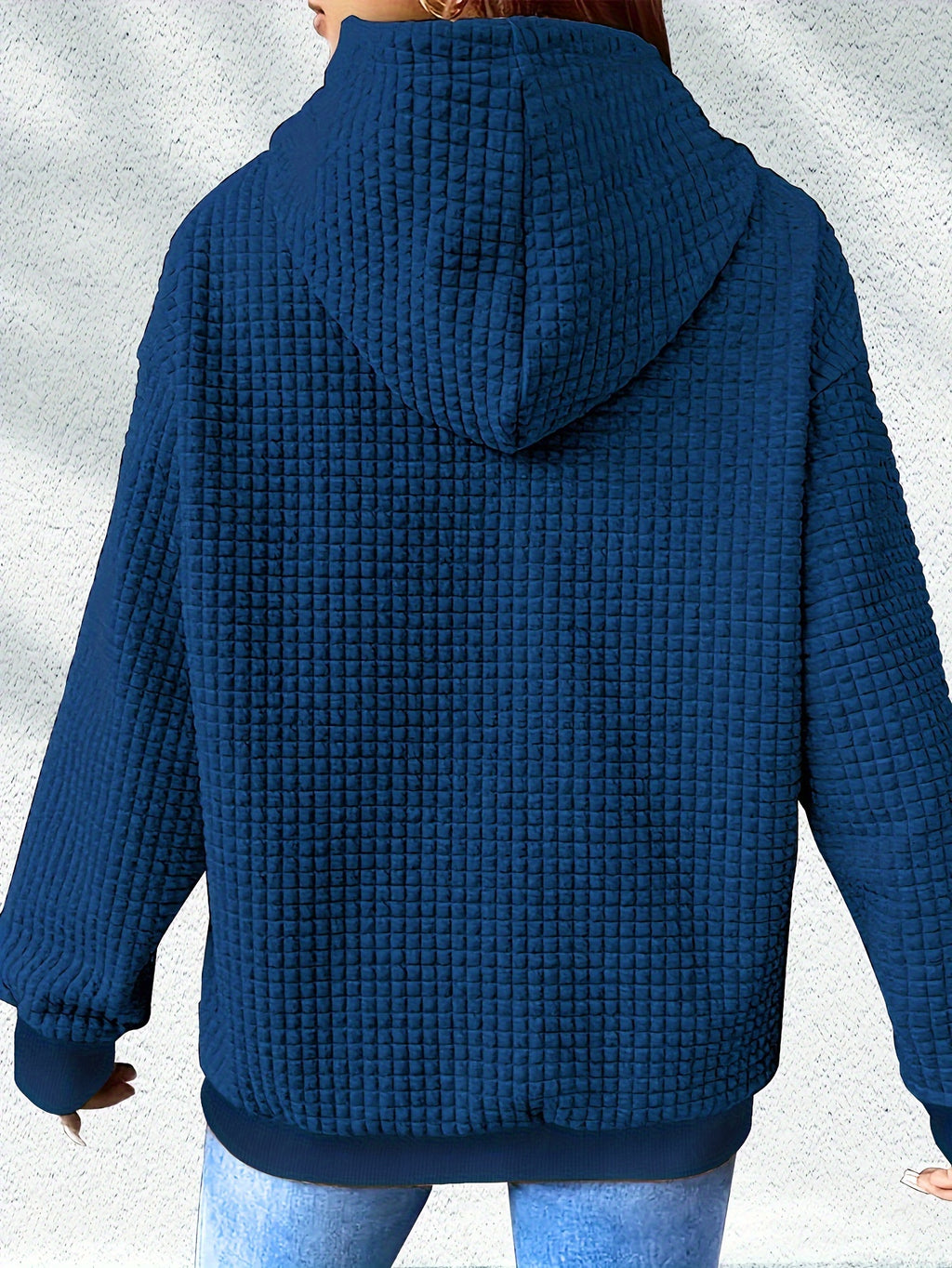 Valentine's Day 2026 New Summer Promotion Fashionable, Commuting, Daily Outfit, Casual Yet Appropriate, Elegant, People, Waffle Women's Drawstring Hooded Sweatshirt Casual Loose Printed Sweatshirt - Royal Blue