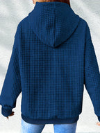 Valentine's Day 2026 New Summer Promotion Fashionable, Commuting, Daily Outfit, Casual Yet Appropriate, Elegant, People, Waffle Women's Drawstring Hooded Sweatshirt Casual Loose Printed Sweatshirt - Royal Blue