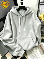 Authorized by Warner Bros., 2026 New Soren Helmet with White Line Print, Men'S Hoodie, Hooded Sweatshirt, Kangaroo Pocket And Drawstring Hat, Suitable for Daily And Outdoor Sports Wear, Autumn And Winter Warm Jacket, Fashionable Jacket - Light Grey