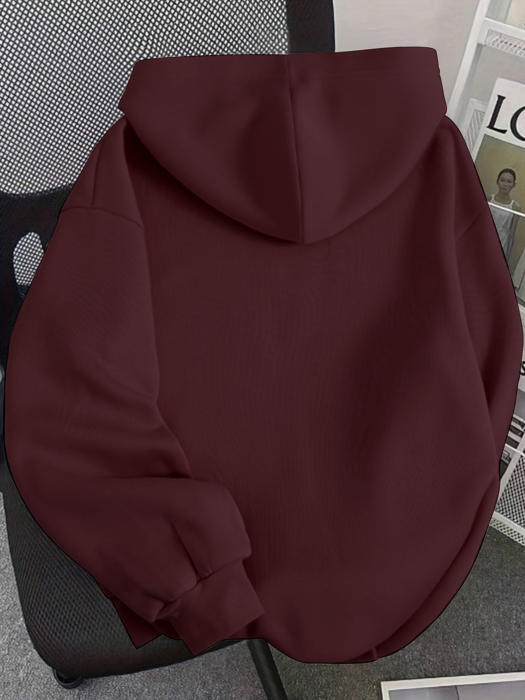 D92-1pc Loose Hoodie, Fashionable Versatile Bow Pattern Printed Hoodie, Spring And Autumn, Women'S Size L14802 - Deep Red