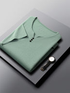 [Qiaoximei OBM] Summer New Men'S Henley Shirt, Collarless Solid Color Top, Faux Button Decoration, Golf Casual Wear, Suitable for Outings And Casual Wear, Men'S Gift - Olive Green