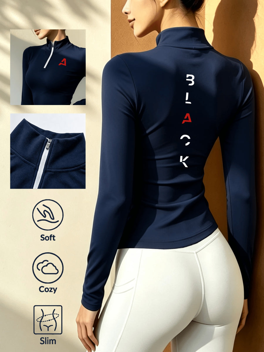 Stand-up Collar Half-zip Long-sleeve T-shirt, Autumn/winter Warm Half-high Neck Base Layer Top - Royal Blue