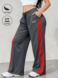 Women's New Style Casual Lightweight S Long Pants, Color Block Patchwork, Drawstring Waist, Logo, Suitable for Spring/Autumn Outdoor Leisure or Daily Casual Wear - Dark Gray