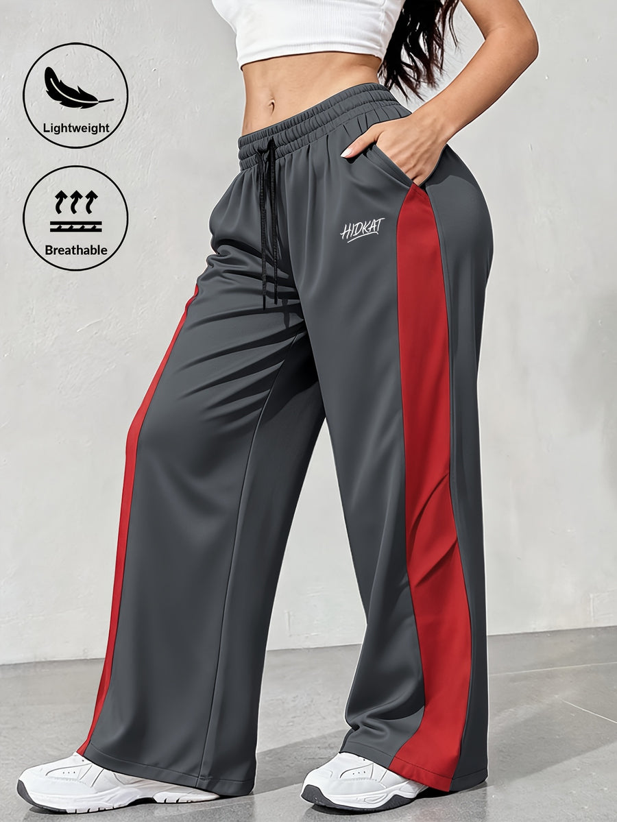 Women's New Style Casual Lightweight S Long Pants, Color Block Patchwork, Drawstring Waist, Logo, Suitable for Spring/Autumn Outdoor Leisure or Daily Casual Wear - Dark Gray