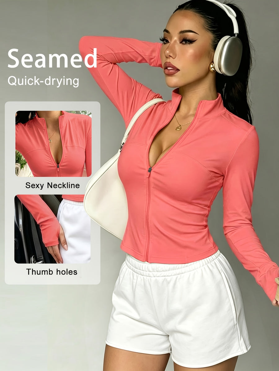 Ymjiglea Sporty Casual Style Slim-Fit Zipper Jacket, Four Seasons Versatile Stand Collar Jacket,, Sleek, and Comfortable - Watermelon Red