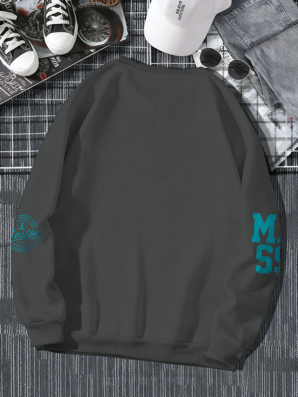 Men's Street Style Cool Crew Neck Sweatshirt, American Street Style Letter Print Casual Travel Fashion Wear - Dark Gray