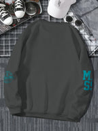 Men's Street Style Cool Crew Neck Sweatshirt, American Street Style Letter Print Casual Travel Fashion Wear - Dark Gray